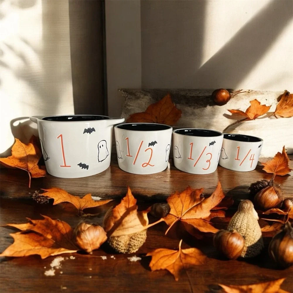NEW Rae Dunn Peanuts Snoopy Halloween Boo Set of 4 Measuring Cups NWT